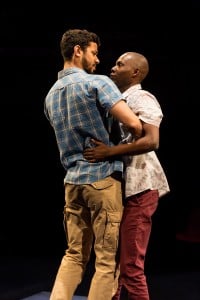 (l-r) Robert Gilbert as Sam and Fiston Barek as Dembe in THE ROLLING STONE by Chris Urch (Royal Exchange Theatre until 1 May). Photo - Jonathan Keenan