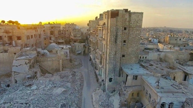 A still image from video taken October 12, 2016 of a general view of the bomb damaged Old City area of Aleppo, Syria. Video released October 12, 2016. REUTERS/via ReutersTV