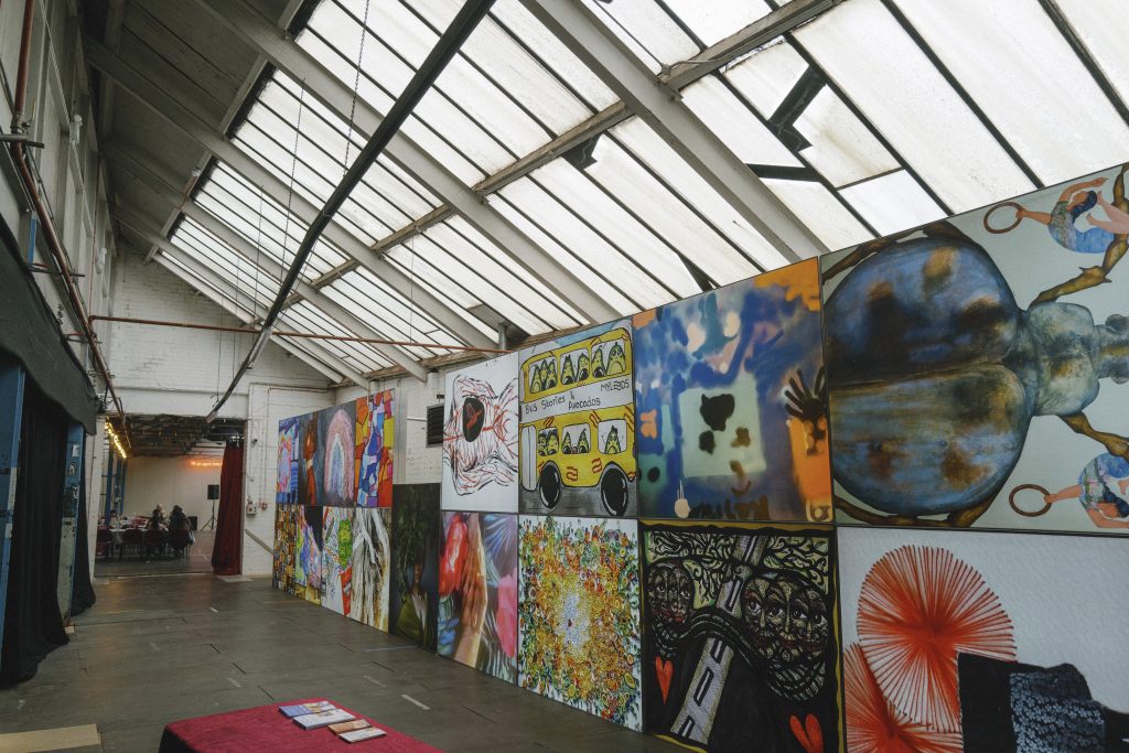 View of various wall painting inside Slung Low venue The Warehouse in Holbeck