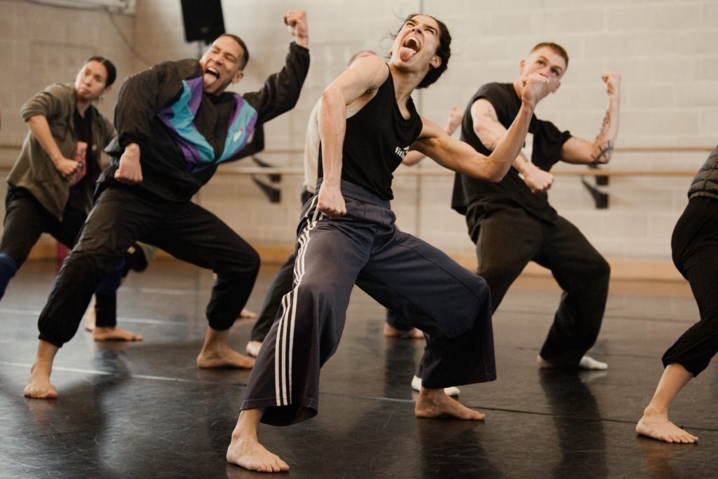 Image of the Akram Khan dancers in training. 